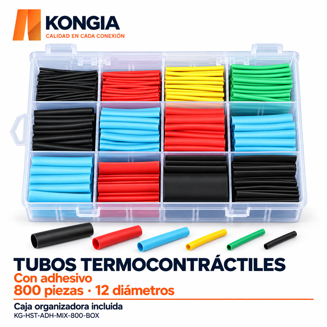 Kit de tubos termocontráctiles con adhesivo, 800 piezas, 12 diámetros, caja organizadora