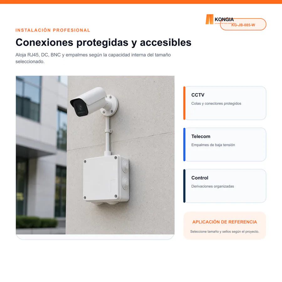 Escenarios de uso - Caja de Conexión para CCTV, 85 × 85 × 50 mm, 7 Entradas, ABS Blanca