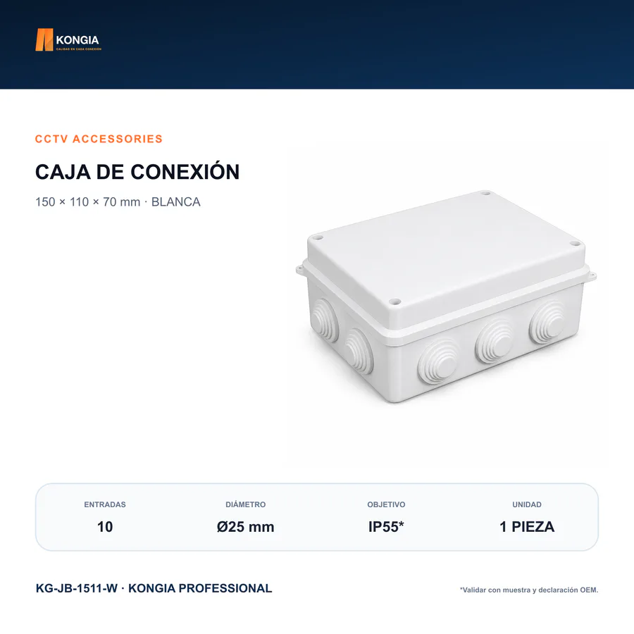 Caja de Conexión para CCTV, 150 × 110 × 70 mm, 10 Entradas, ABS Blanca