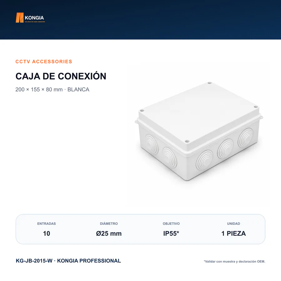 Caja de Conexión para CCTV, 200 × 155 × 80 mm, 10 Entradas, ABS Blanca