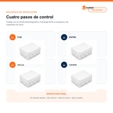 Secuencia de instalación recomendada — Caja de Conexión para CCTV, 200 × 155 × 80 mm, 10 Entradas, ABS Blanca — KG-JB-2015-W