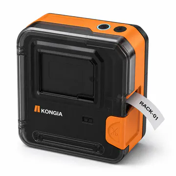 Vista elevada con etiqueta de equipo — Impresora Inteligente Bluetooth de Etiquetas de 24 mm — KG-LP-BT24