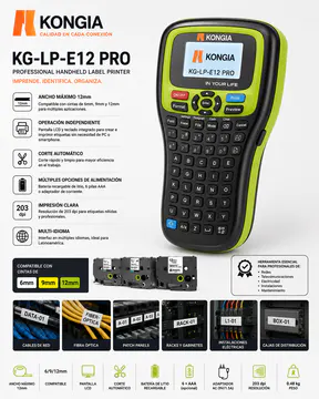 Resumen de funciones de la impresora portátil — Impresora Portátil Profesional de Etiquetas de 12 mm — KG-LP-E12 PRO