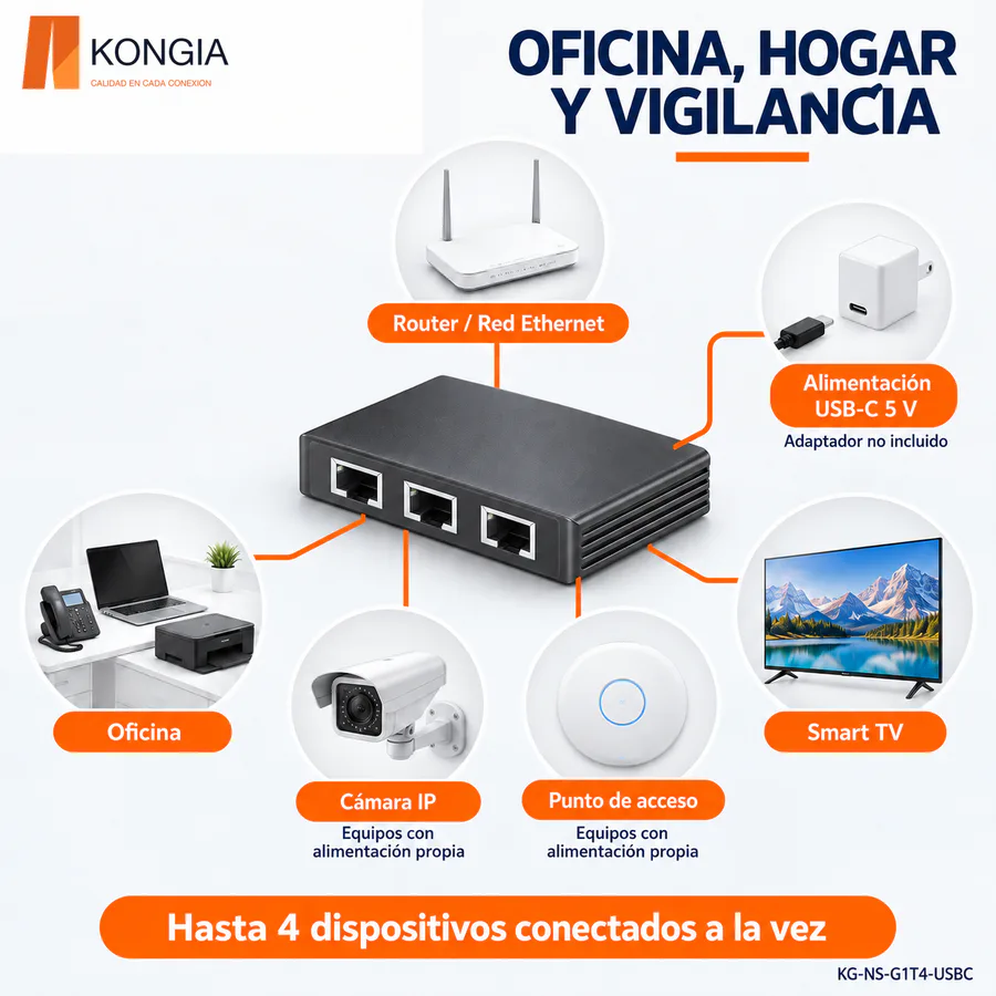 Escenarios de uso - Divisor de red Gigabit 1 a 4 | 5 puertos RJ45 10/100/1000 Mbps | USB-C | Aluminio | Conexión simultánea