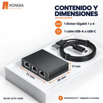 KG-NS-G1T4-USBC — Contenido y dimensiones