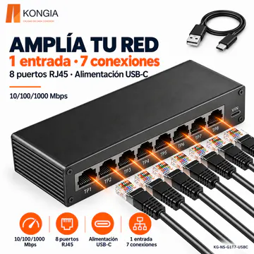 KG-NS-G1T7-USBC — Conexiones RJ45 y alimentación USB-C