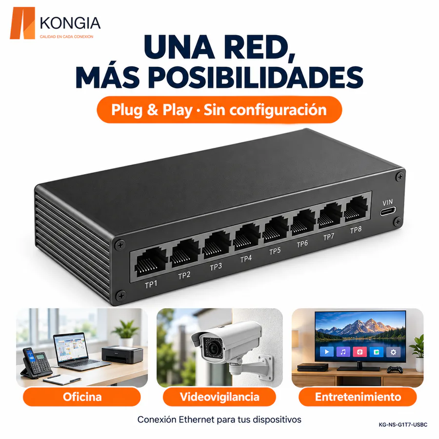 Escenarios de uso - Divisor de red Gigabit 1 a 7 | 8 puertos RJ45 10/100/1000 Mbps | USB-C | Aluminio | Conexión simultánea