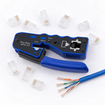 Pinza ponchadora para conectores RJ45 Pass-Through KG-NT-CT-PT100 — funciones y componentes compatibles