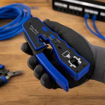 Pinza ponchadora para conectores RJ45 Pass-Through KG-NT-CT-PT100 — ergonomía y control durante el uso