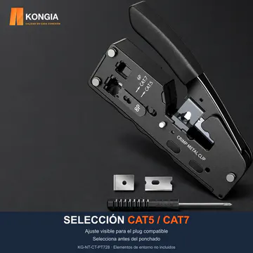 SELECCIÓN CAT5 / CAT7 — Ajuste visible para el plug compatible. Selecciona antes del ponchado