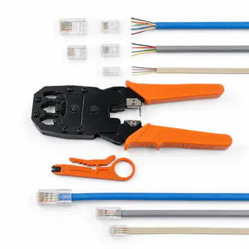 Pinza ponchadora modular 3 en 1 KG-NT-CT-RJ45-Y100 — funciones y componentes compatibles