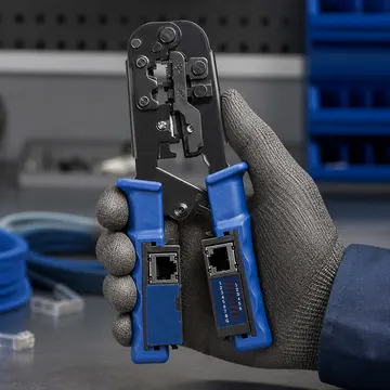 Pinza ponchadora con probador de cable integrado KG-NT-CT-TEST1000 PRO — ergonomía y control durante el uso