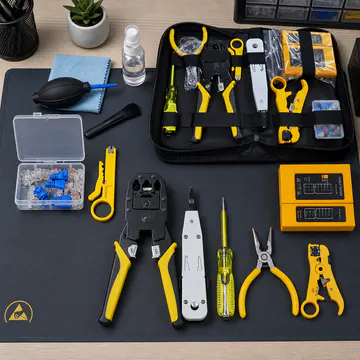 Kit premium de herramientas para instalación de redes KG-NT-KIT-DELUXE100 — mantenimiento preventivo y almacenamiento