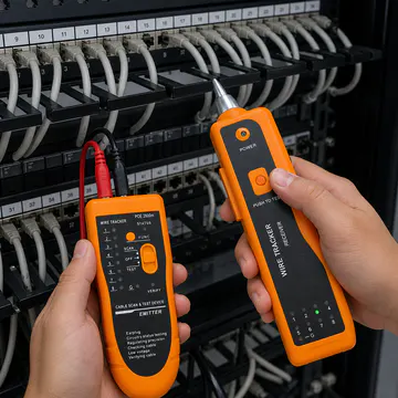 Probador y localizador de cables de red KG-NT-WT-100 — aplicación en rack de telecomunicaciones