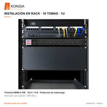 KG-PDU-10US-15A-1U-SPD — INSTALACIÓN EN RACK · 10 TOMAS · 1U
