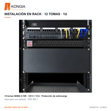 KG-PDU-12US-15A-1U-SPD — INSTALACIÓN EN RACK · 12 TOMAS · 1U