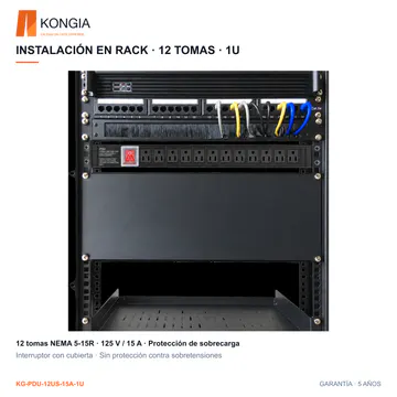 KG-PDU-12US-15A-1U — INSTALACIÓN EN RACK · 12 TOMAS · 1U