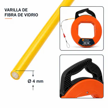 Detalle de la varilla nominal de fibra de vidrio de 4 mm — Guía Pasacables de Fibra de Vidrio Ø4 mm, 20 m — KG-PI-FT-F20