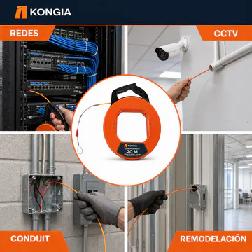 Aplicaciones en redes, CCTV, conduit y remodelación — Guía Pasacables de Fibra de Vidrio Ø4 mm, 30 m — KG-PI-FT-F30