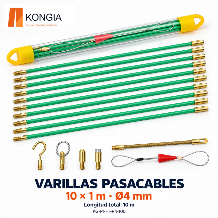 Kit de varillas pasacables de fibra de vidrio, 10 × 1 m, Ø4 mm · 10 m en total