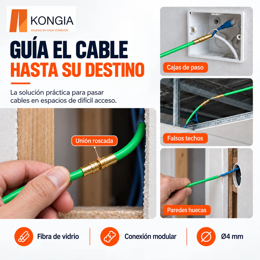 Escenarios de uso - Kit de varillas pasacables de fibra de vidrio, 10 × 1 m, Ø4 mm · 10 m en total