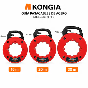 Comparación de longitudes de 15, 20 y 30 metros — Guía Pasacables de Acero Plano 1.5 × 3 mm, 30 m — KG-PI-FT-S30