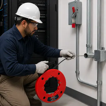 Instalación profesional en conduit con bloqueo de energía — Guía Pasacables de Acero Plano 1.5 × 3 mm, 30 m — KG-PI-FT-S30
