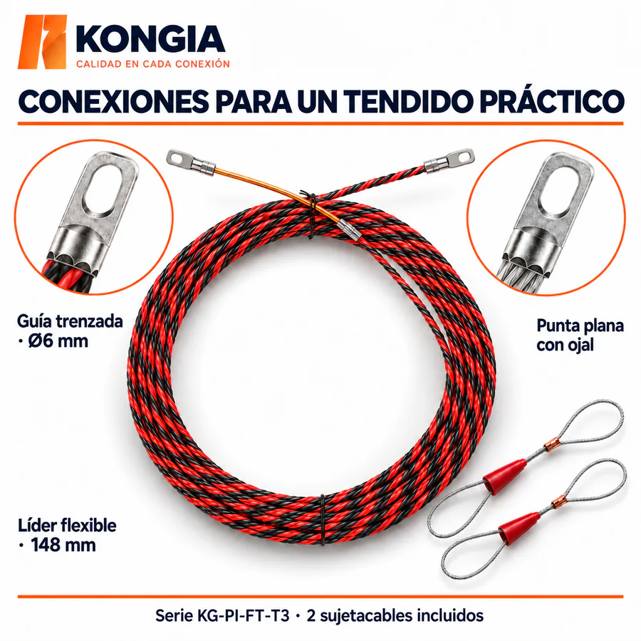 Escenarios de uso - Guía pasacables trenzada de 3 hebras, 10 m, punta plana + 2 sujetacables
