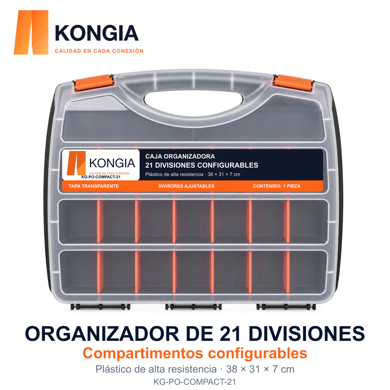 Caja Organizadora con 21 Divisiones Fabricada en Plástico de Alta Resistencia de 38x31x7 cm