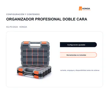 Configuración y contenido — Organizador Profesional de Piezas de Doble Cara DS24 — KG-PO-DS24