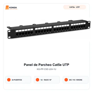 Vista principal — Panel de Parcheo Cat5e UTP de 24 Puertos, 1U, IDC 110/Krone — KG-PP-C5E-U24-1U