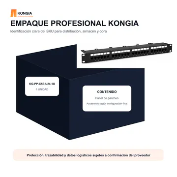 Empaque profesional — Panel de Parcheo Cat5e UTP de 24 Puertos, 1U, IDC 110/Krone — KG-PP-C5E-U24-1U