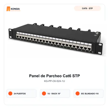 Vista principal — Panel de Parcheo Cat6 STP Blindado de 24 Puertos, 1U — KG-PP-C6-S24-1U