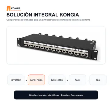 Solución integral — Panel de Parcheo Cat6 STP Blindado de 24 Puertos, 1U — KG-PP-C6-S24-1U