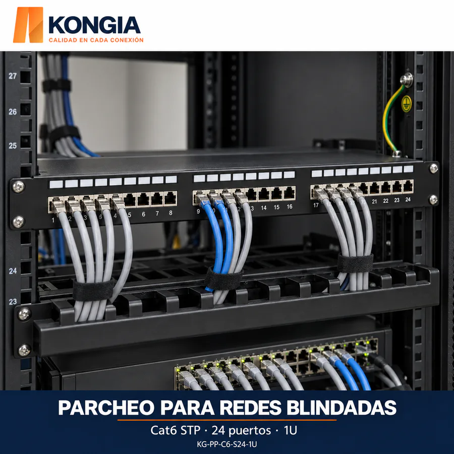 Escenarios de uso - Panel de Parcheo Cat6 STP de 24 Puertos, 1U, Precargado con Bloques Desmontables, IDC 110. Todos los bloques instalados