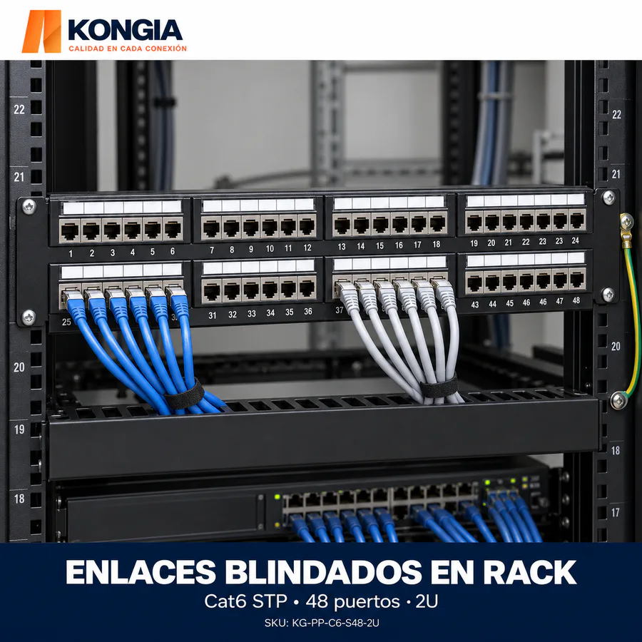 Escenarios de uso - Panel de Parcheo Cat6 STP de 48 Puertos, 2U, Precargado con Bloques Desmontables, IDC 110. Todos los bloques instalados