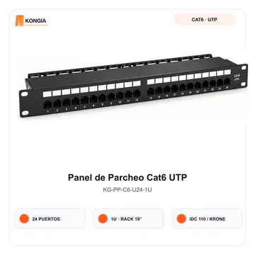 Vista principal — Panel de Parcheo Cat6 UTP de 24 Puertos, 1U, IDC 110/Krone — KG-PP-C6-U24-1U