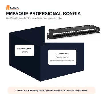 Empaque profesional — Panel de Parcheo Cat6 UTP de 24 Puertos, 1U, IDC 110/Krone — KG-PP-C6-U24-1U