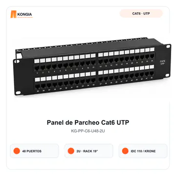 Vista principal — Panel de Parcheo Cat6 UTP de 48 Puertos, 2U, IDC 110/Krone — KG-PP-C6-U48-2U