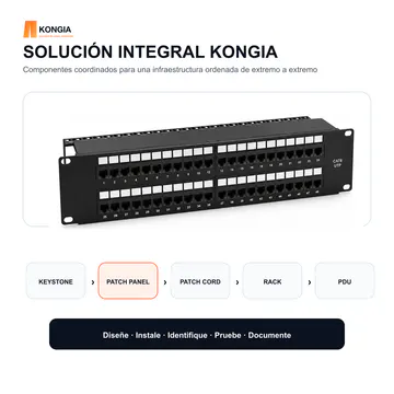 Solución integral — Panel de Parcheo Cat6 UTP de 48 Puertos, 2U, IDC 110/Krone — KG-PP-C6-U48-2U