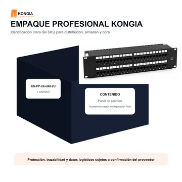 Empaque profesional — Panel de Parcheo Cat6 UTP de 48 Puertos, 2U, IDC 110/Krone — KG-PP-C6-U48-2U