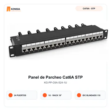 Vista principal — Panel de Parcheo Cat6A STP Blindado de 24 Puertos, 1U — KG-PP-C6A-S24-1U