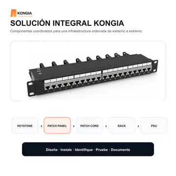 Solución integral — Panel de Parcheo Cat6A STP Blindado de 24 Puertos, 1U — KG-PP-C6A-S24-1U