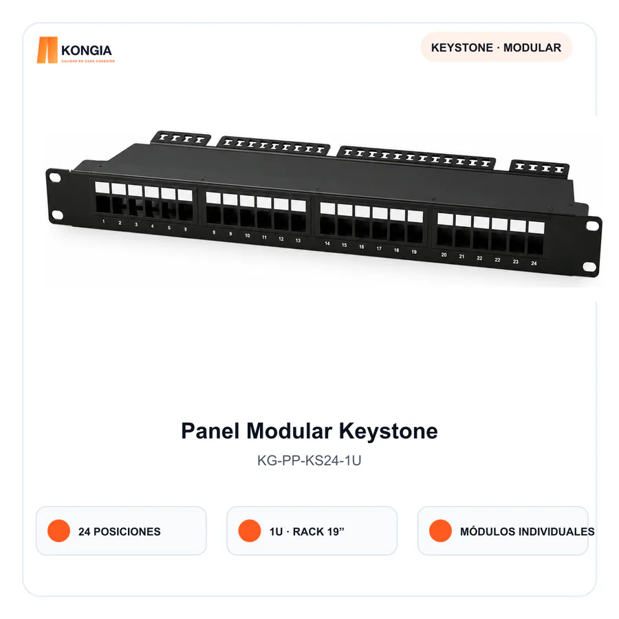 Panel de Parcheo Modular Keystone Vacío de 24 Puertos, 1U
