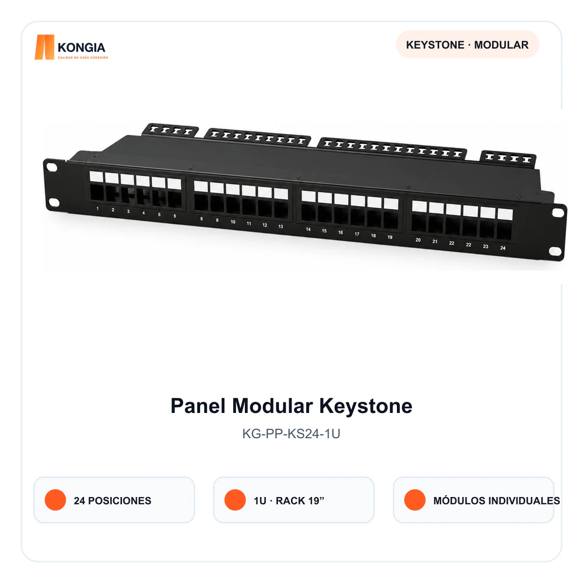 Panel de Parcheo Modular Keystone Vacío de 24 Puertos, 1U