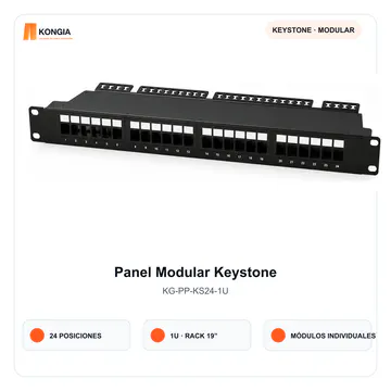 Vista principal — Panel de Parcheo Modular Keystone Vacío de 24 Puertos, 1U — KG-PP-KS24-1U