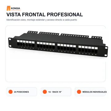 Vista frontal — Panel de Parcheo Modular Keystone Vacío de 24 Puertos, 1U — KG-PP-KS24-1U