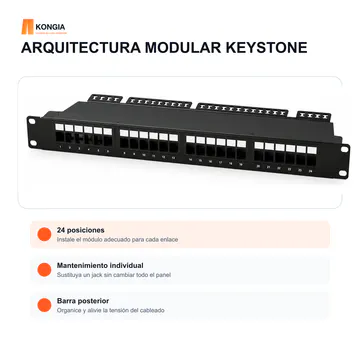 Terminación posterior — Panel de Parcheo Modular Keystone Vacío de 24 Puertos, 1U — KG-PP-KS24-1U