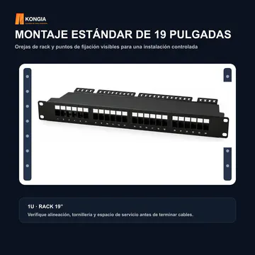 Instalación en rack — Panel de Parcheo Modular Keystone Vacío de 24 Puertos, 1U — KG-PP-KS24-1U