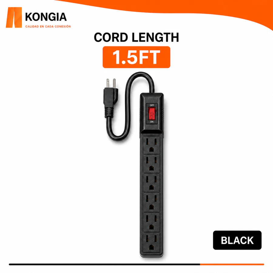 Regleta KONGIA con 6 Tomacorrientes USA | IP22 · 110–125 V · Máx. 15 A · 16AWG